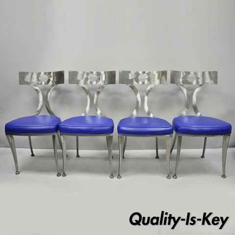Set of Four Modern Shaver Howard Brushed Steel Metal Modernist Dining Chairs Cover