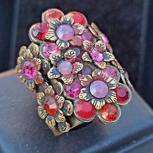 Michal Negrin Ring Purple Red Cocktail Statement With Swarovski Crystals Gift  
