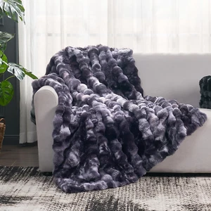 Faux Fur Throw Blanket for Couch, Fuzzy Soft Plush Thick Bubble Blanket for Sofa - Picture 1 of 12