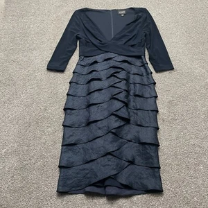 Adrianna Papell Dress 4 Navy Blue Sheath Ruffle V-Neck 3/4 Sleeve Evening Ladies - Picture 1 of 7