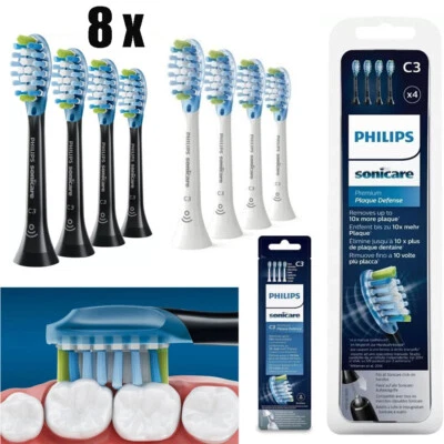 New Philips Sonicare C3 Premium Toothbrush Heads 8 Pack in White & Black UK