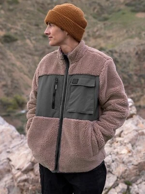 NWT VOLCOM STONE STORM ZIP HOODIE BORDEAUX BROWN LARGE Sherpa Pile Jacket - Image 1 of 4