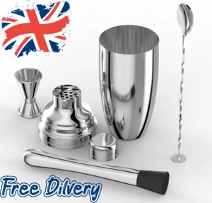 Cocktail Shaker Glas Muddler Cocktail Maker Gedreht Stahl Löffel Jigger Set - Bild 1 von 8