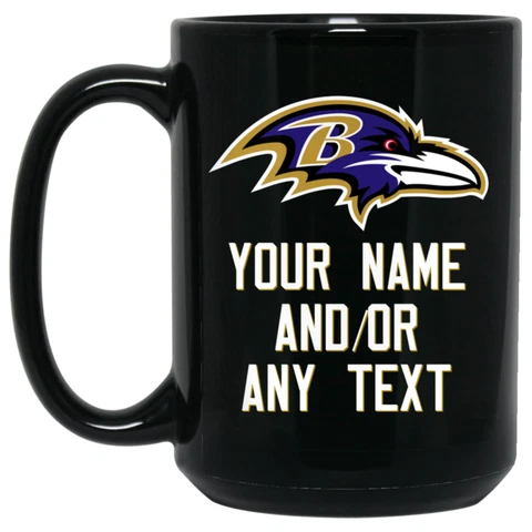 Custom Personalized Baltimore Ravens WHT-GLD Black 15 oz Ceramic Coffee Mug Cup Cover