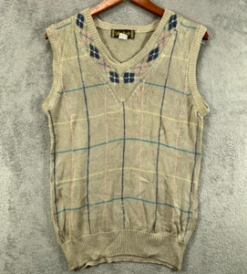 Vintage Lyle & Scott 100% Silk Sweater Womens Small Brown Top Plaid Sleeveless - Picture 1 of 11