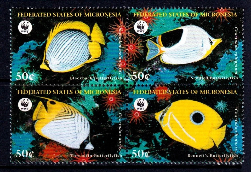 Micronesia 1997 Butterfly Fish - WWF Complete Mint MNH Set Block SC 274 - Image 1 of 1