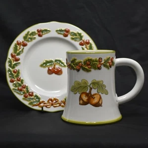 Taza jarra grande Kate Williams plato bellota hoja de roble acción de gracias otoño cerámica - Imagen 1 de 11