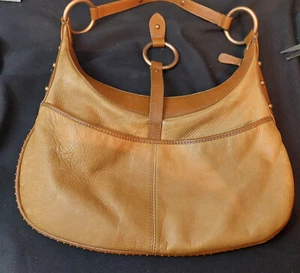 Vintage Kate Landry Leder Handtasche braun mit kupferfarbenen Beschlägen und Akzenten - Bild 1 von 21