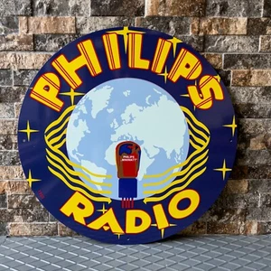 Letrero de metal pesado vintage PHILIPS RADIO diseño globo minivatios años 50 - 19,7" (50 cm) - Imagen 1 de 9