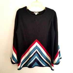 Westbound Sweater Top Womens XL Black Pullover Stripe Detail Long Bell Sleeve - Picture 1 of 8