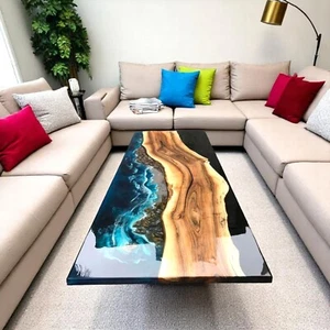 Ocean Wave Epoxy Center Dining Table Console Bar Handmade Resin River Decor Arts - Picture 1 of 10