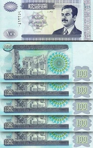 Iraq Saddam 100 Dinar 2002, AUNC / UNC, 5 Pcs LOT, P-87 - Picture 1 of 4