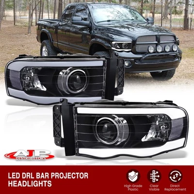 Black LED DRL Projector Head Light Signal Lamp For 2003-2005 Dodge Ram 2500 3500 - Image 1 of 4