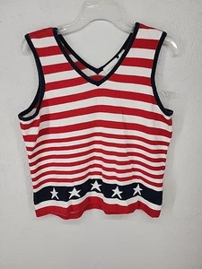 Patriotic American Flag Cotton Sweater Vest Tank Y2K | Liz Claiborne Sport Large - Picture 1 of 4