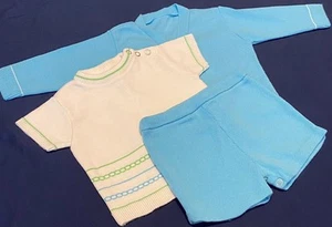 VTG Baby 3 Piece Set Knit Cardigan Sweater Top Diaper Cover Sz XL - Picture 1 of 4