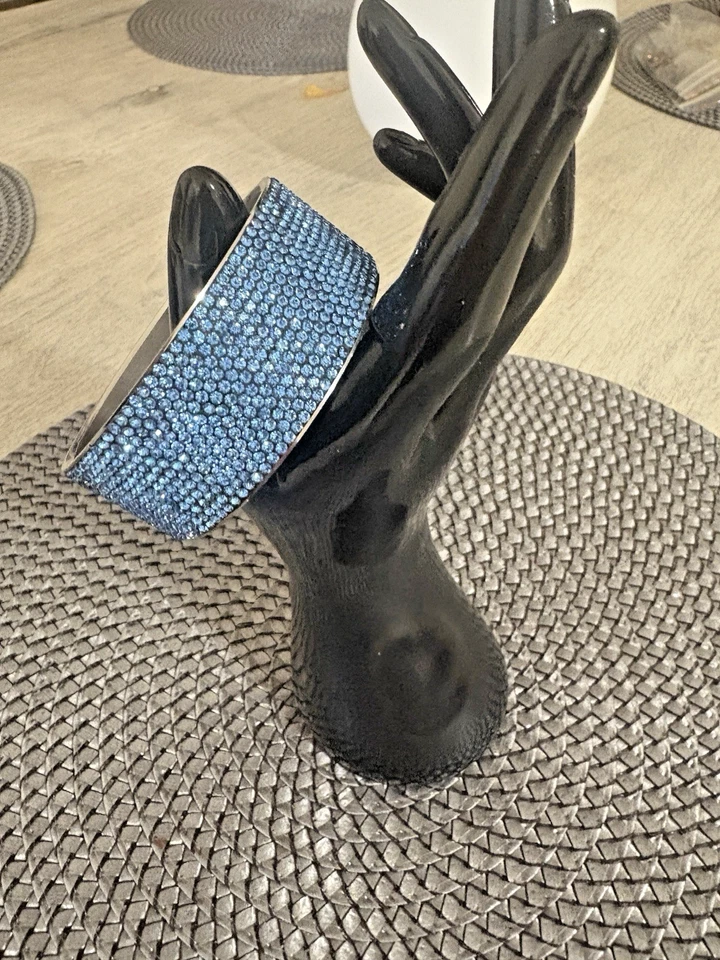 Blue Pave Crystal 1" Wide Bangle Bracelet SZ S/M - Image 1 of 4