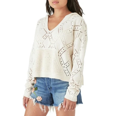 Lucky Brand Women's Pointelle Knit Hoodie Pullover Top XL Cream Coastal Beachy - Image 1 of 4
