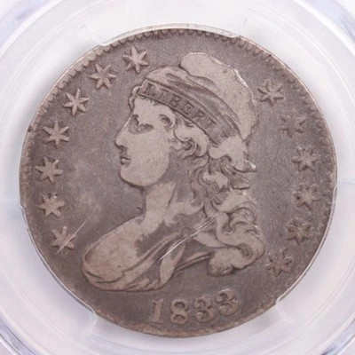 1833 Cap Bust Half Dollar., PCGS F-15., Green CAC Sticker., Store #GHR011 - Image 1 of 3