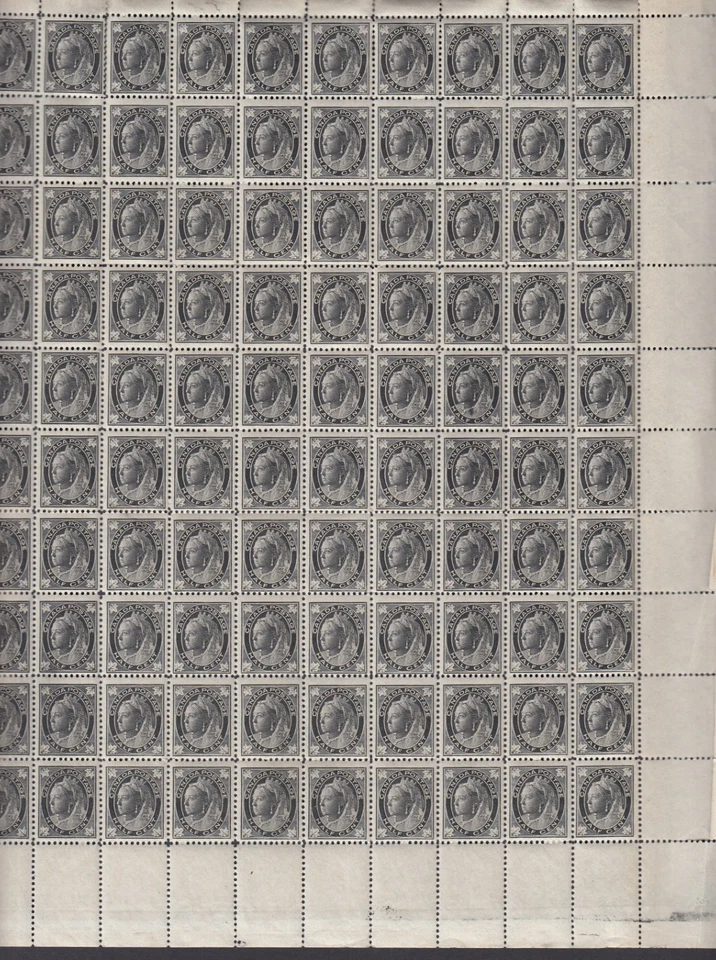 CANADA66 1/2 CENT QUEEN VICTORIA LEAF ISSUE LOWER RIGHT PANE OF 100 WITH 66i - Image 1 of 1