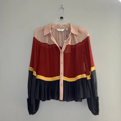 Blusa Joie Silk Colorblock Feminina Tamanho XS Transparente Escritório Minimalista Chique NOVA - Imagem 1 de 4