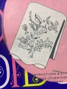 NOS Vintage Guest Towel to Embroider Floral Bird 13 x 20" Linen Scalloped Edge - Picture 1 of 8