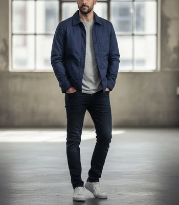 Banana Republic Hombres Botones Manga Larga Acolchada Acolchada Camisa Chaqueta Azul Marino Pequeña Foto 1 de 4