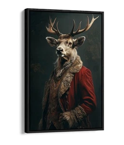 STAG IN ABBIGLIAMENTO REALE - STAMPA ARTE DA PARETE SU TELA CON CORNICE EFFETTO GALLEGGIANTE - Foto 1 di 12