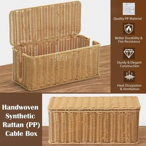 Handwoven Cable Management Box 2 Open Slots Imitation Rattan Box  Desk - Afbeelding 1 van 7
