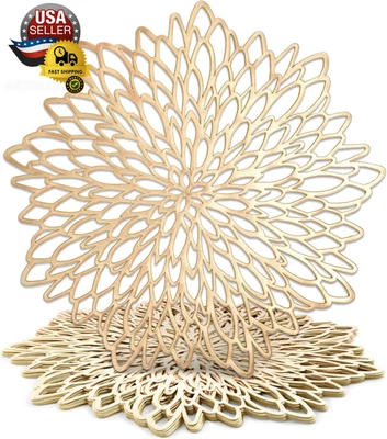 Manteles individuales dorados - Vinilo redondo de 14,4 pulgadas con diseño de hojas, paquete de 10 - Char de mesa Foto 1 de 4