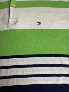 Vintage Tommy Hilfiger Striped Polo Waffle Knit Bold Bright Streetwear Golf F27 - Picture 1 of 4