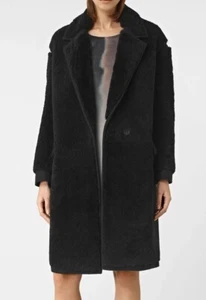 Worn Twice.ALLSAINTS Nola Shearling Wool Black Teddy Coat.sz XS(UK 6-8)£1050 - Picture 1 of 6