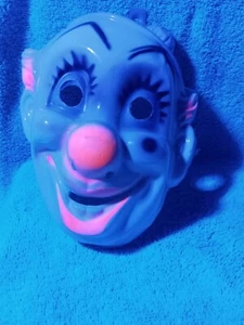 Vintage Halloween Bayshore 1960's Clown Plastic Mask Hot Pink Blue Children's - Picture 1 of 9