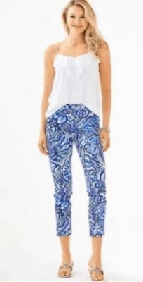 Lilly Pulitzer Iris Azul Zanzíbar Zoo Kelly Pantalones Cortos al Tobillo Talla 10 Foto 1 de 4
