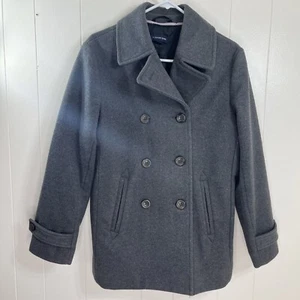 Lands' End Textured Gray Wool Blend Jacket Pea Coat w/ Pockets Size 8 - Picture 1 of 11