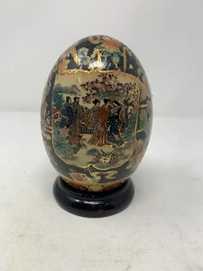 "Huevo estilo cloisonné real vintage Satsuma pintado a mano geisha floral dorado 6""" - Imagen 1 de 15