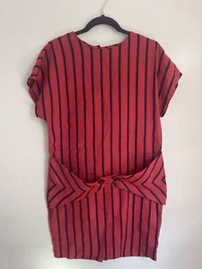 Vintage 80s Chetta B. Peter Novello Sherrie Bloom Red Blue Stripe Linen Dress M - Picture 1 of 9