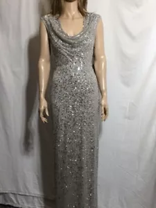 Abito formale da sera donna Adrianna Papell con perline argento scollo a cappuccio nuovo con etichetta - Foto 1 di 11