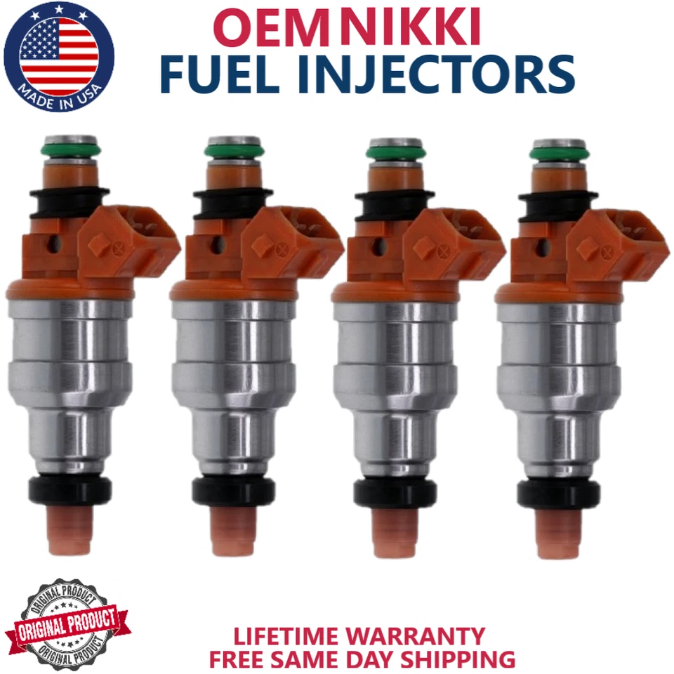 NEW x4 GENUINE NIKKI Fuel Injectors For 1991, 1992 Plymouth Colt 1.5L I4 - Image 1 of 4