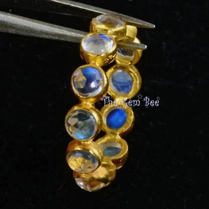 18k Solid Yellow Gold Blue Flash Moonstone Eternity Ring SIZE 8.5 - Picture 1 of 12