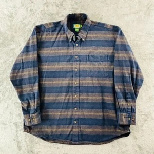 Cabelas Chamois Shirt Mens 2XL Tall Navy Brown Stripe Long Sleeve Heavyweight - Picture 1 of 7