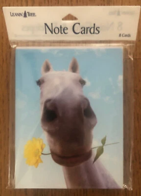 8 Leanin Tree Note Cards SWEET WHITE HORSE WITH YELLOW FLOWER IN MOUTH - Image 1 of 2