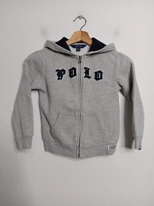 Polo Ralph Lauren Full Zip Hoodie Kids 6 Grey Polo Spell Out Jumper Sweater - Picture 1 of 10