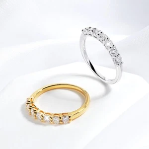 3mm D VVS1 Moissanite Engagement Ring Half Eternity Wedding Band 18K Gold Plated - Picture 1 of 15