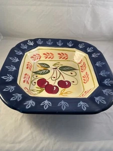 Certified International Nancy Green 8 1/4" Serving Bowl Blue Band Cherries RARE - Picture 1 of 3
