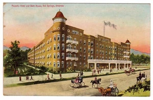 Vintage Postcard Arkansas Majestic Hotel and Bath House buggy Hot Springs Ark - Picture 1 of 2