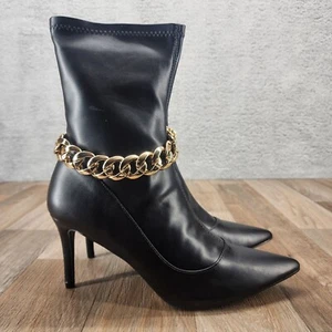 Shoe Dazzle Ayson Women's Size 10 Black High Heel Pointed Toe Zip Booties Chain - Picture 1 of 9