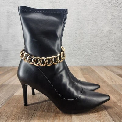 Shoe Dazzle Ayson Women's Size 10 Black High Heel Pointed Toe Zip Booties Chain - Image 1 of 4