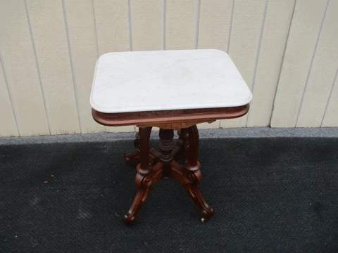 63844 Antique Victorian Walnut Marble Top Lamp Table Stand Nightstand Cover