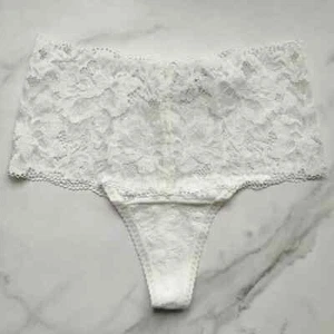 Soma Embraceable Signature All-Over Lace Retro Thong Ivory White SZ S/M - Picture 1 of 8