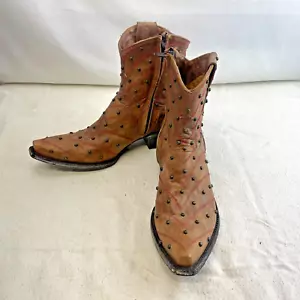 Old Gringo Womens Tan Studded Short Western Cowgirl Cowboy Boots 9 Pointed Toe - Picture 1 of 24